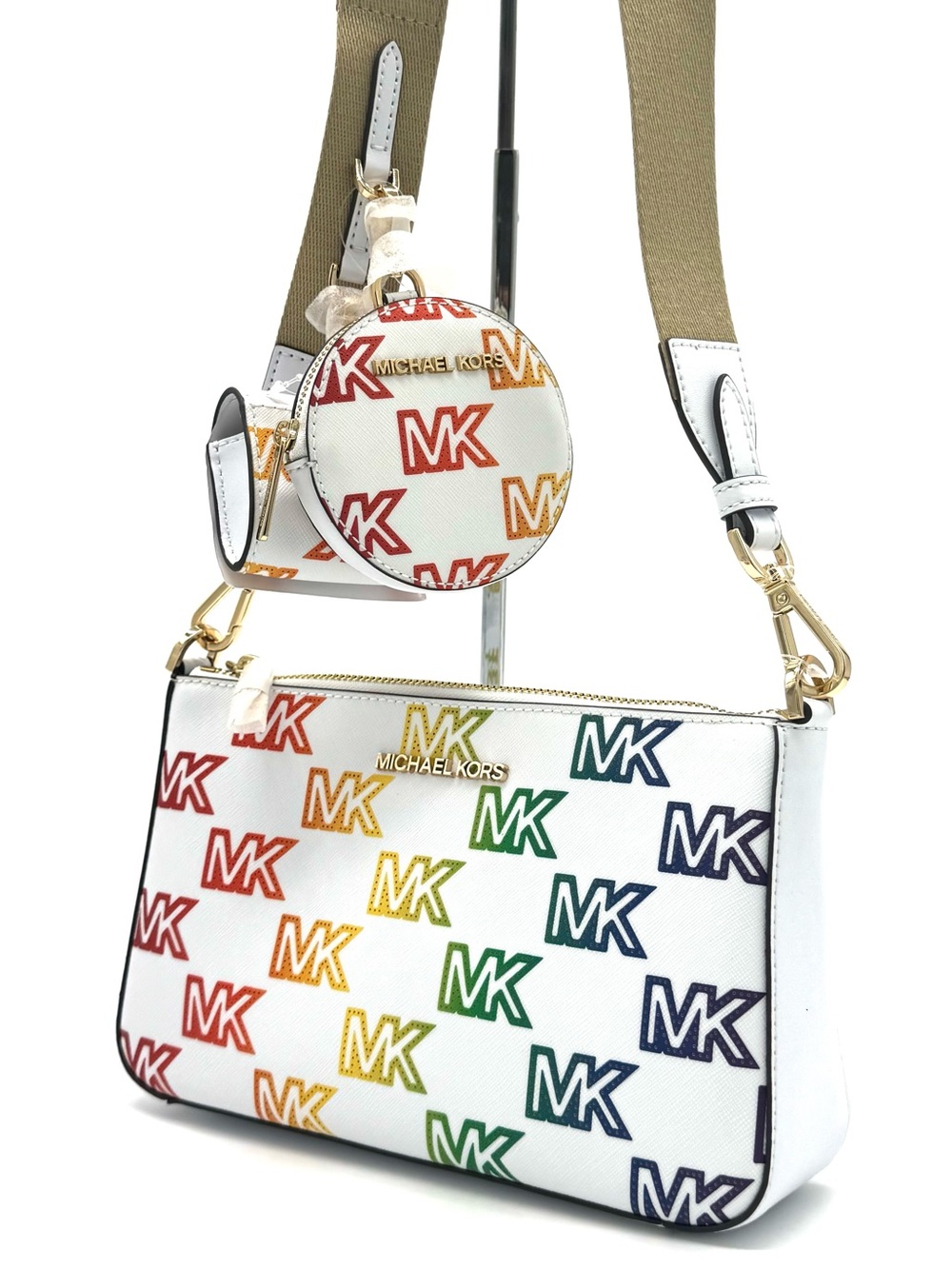 Michael Kors Jet Set Price Medium Crossbody W Tech Accessories Rainbow MK Logo